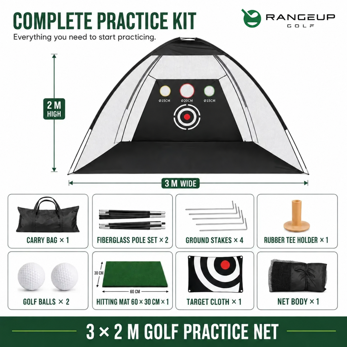 RangeUp 3 m Golf Practice Net