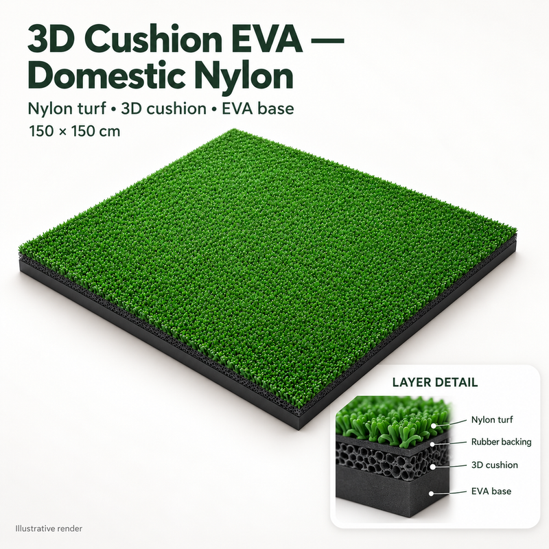 Illustrative product render of 3D Cushion EVA - Domestic Nylon, showing turf and base layers