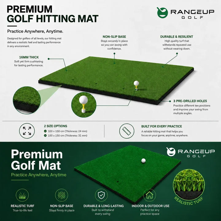 RangeUp Golf Hitting Mat – 100 × 150 cm