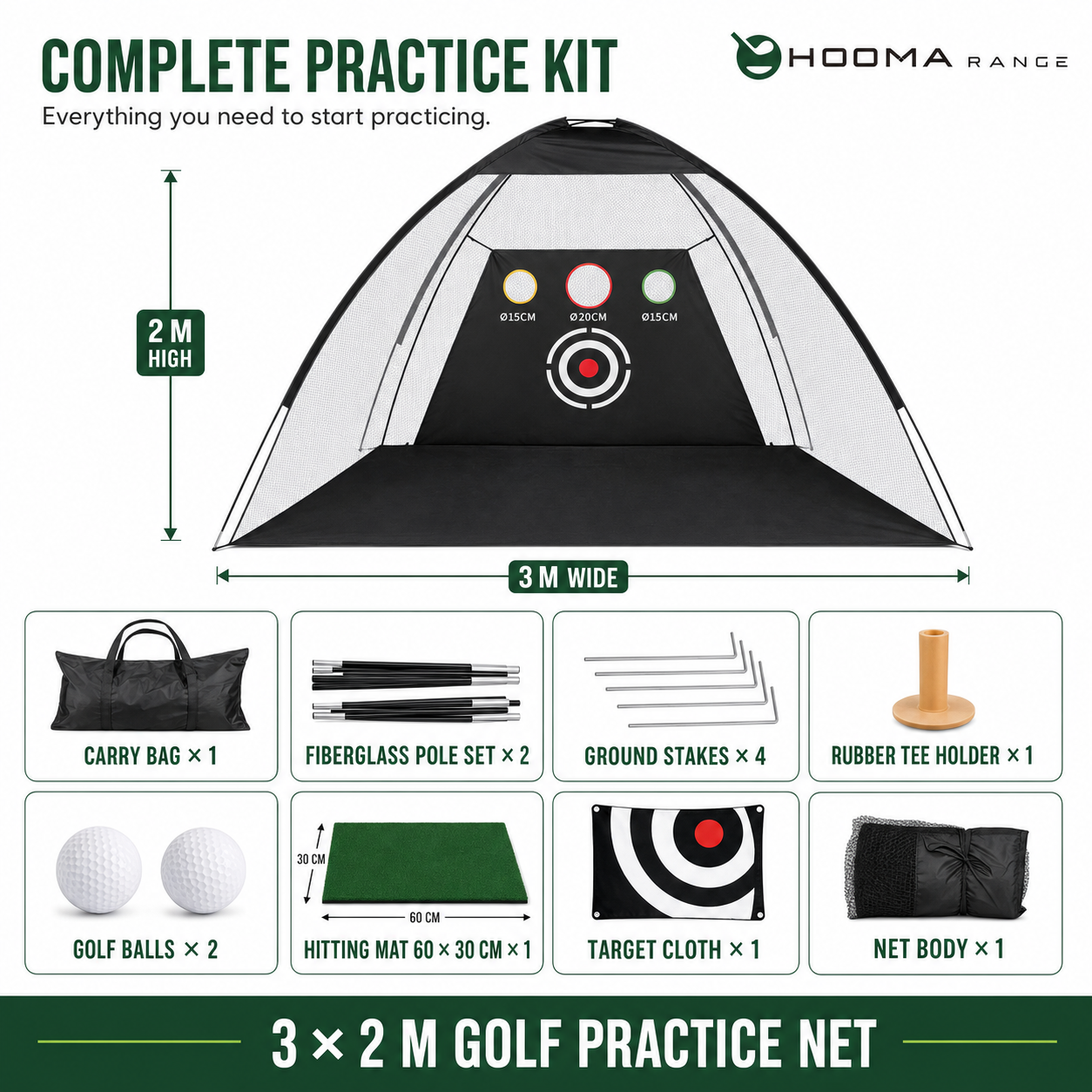HOOMA RANGE 3 m Golf Practice Net