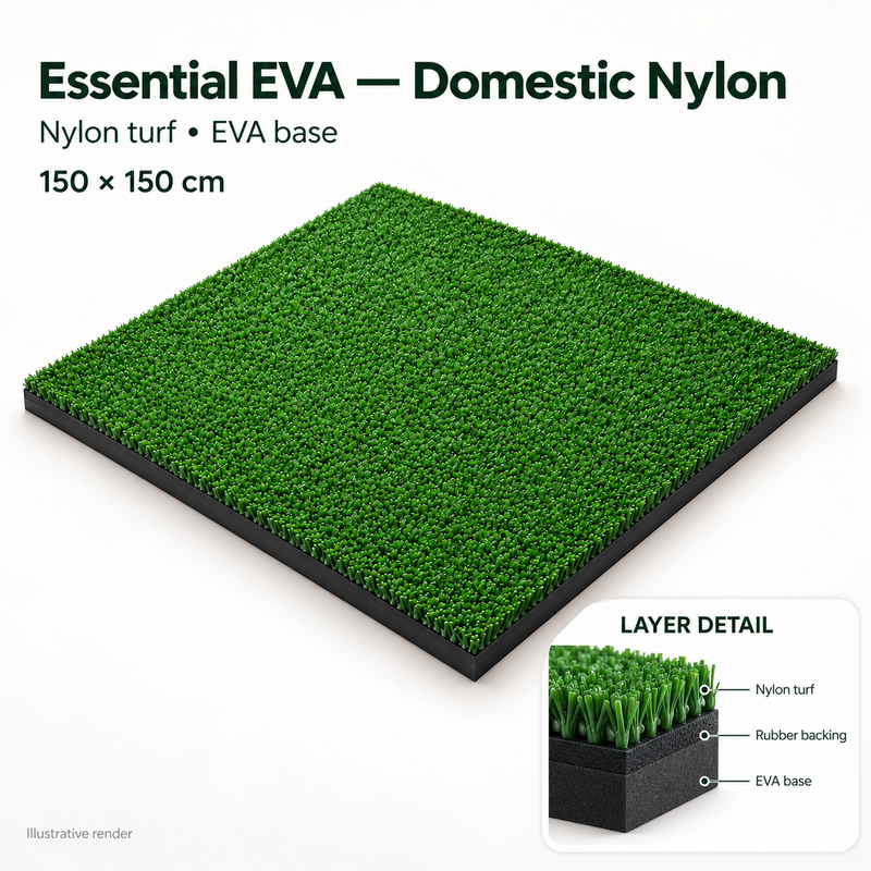 Illustrative product render of Essential EVA - Domestic Nylon, showing turf and base layers