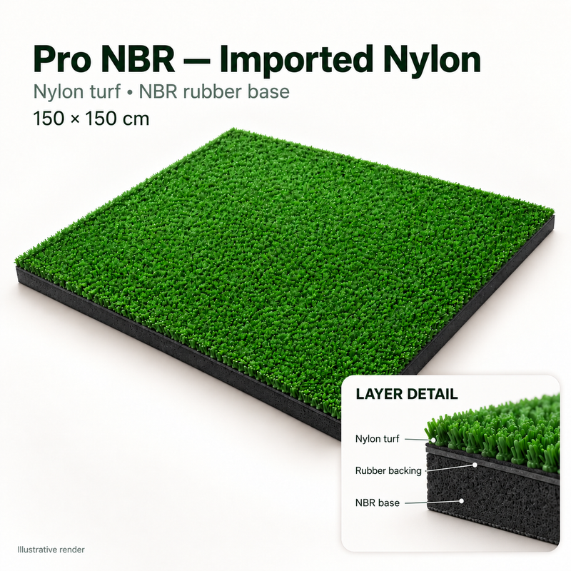Illustrative product render of Pro NBR - Imported Nylon, showing turf and base layers