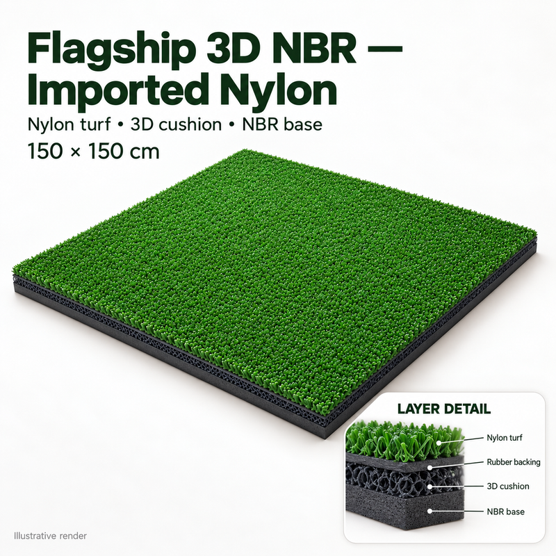 Illustrative product render of Flagship 3D NBR - Imported Nylon, showing turf and base layers
